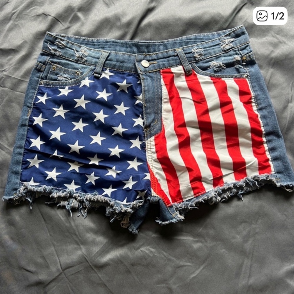 American Flag Denim Shorts